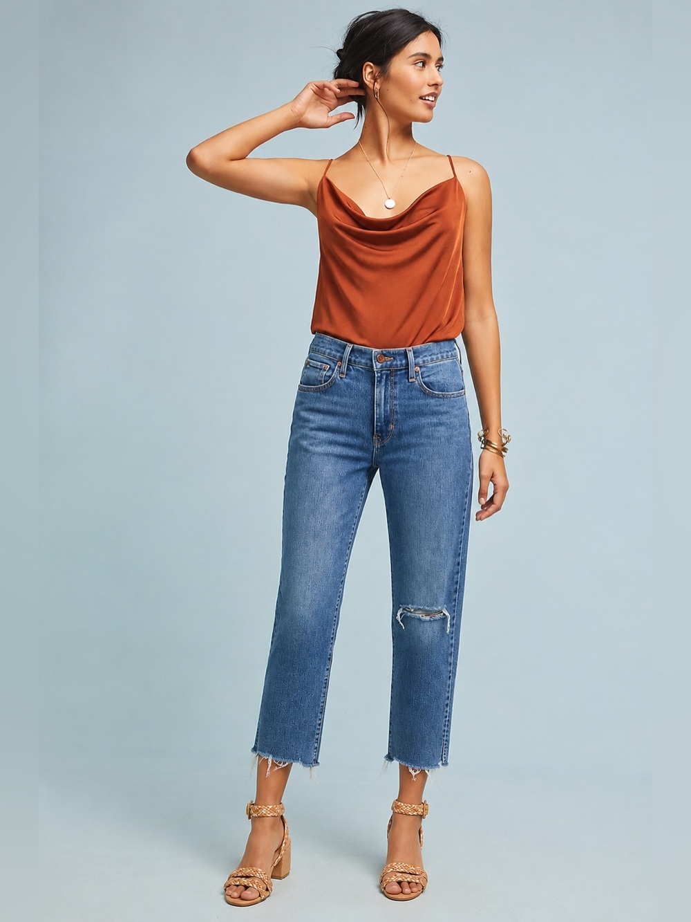 Madewell the Perfect Vintage Crop Jeans Raw Hem Distressed knee Size 26